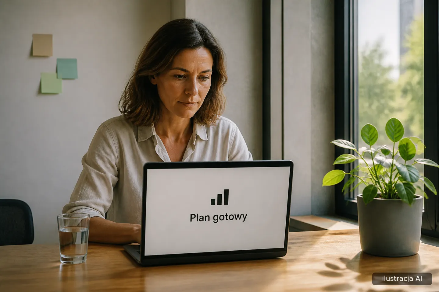 Kobieta planuje współpracę z markami przy laptopie i telefonie